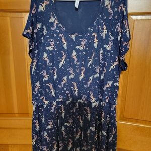 Latched Mama Navy Blue Midi Dress with Multicolor Print